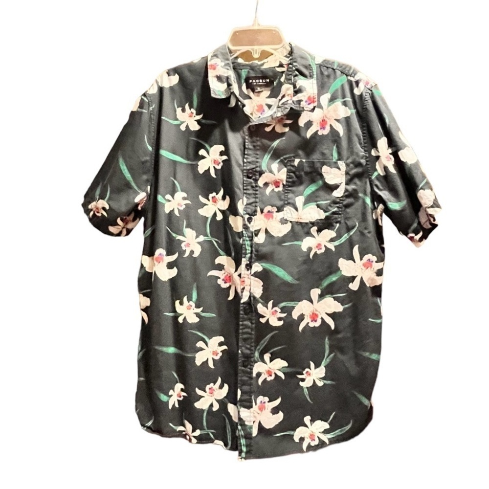 PacSun 100% cotton men’s Hawaiian shirt tropical orchid allover print pocket XL